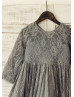 Elbow Sleeves Gray Lace Flower Girl Dress